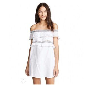 Kisuii White Noy Off The Shoulder Ruffle Casual Mini Dress Sz XS NWT Cotton 100%